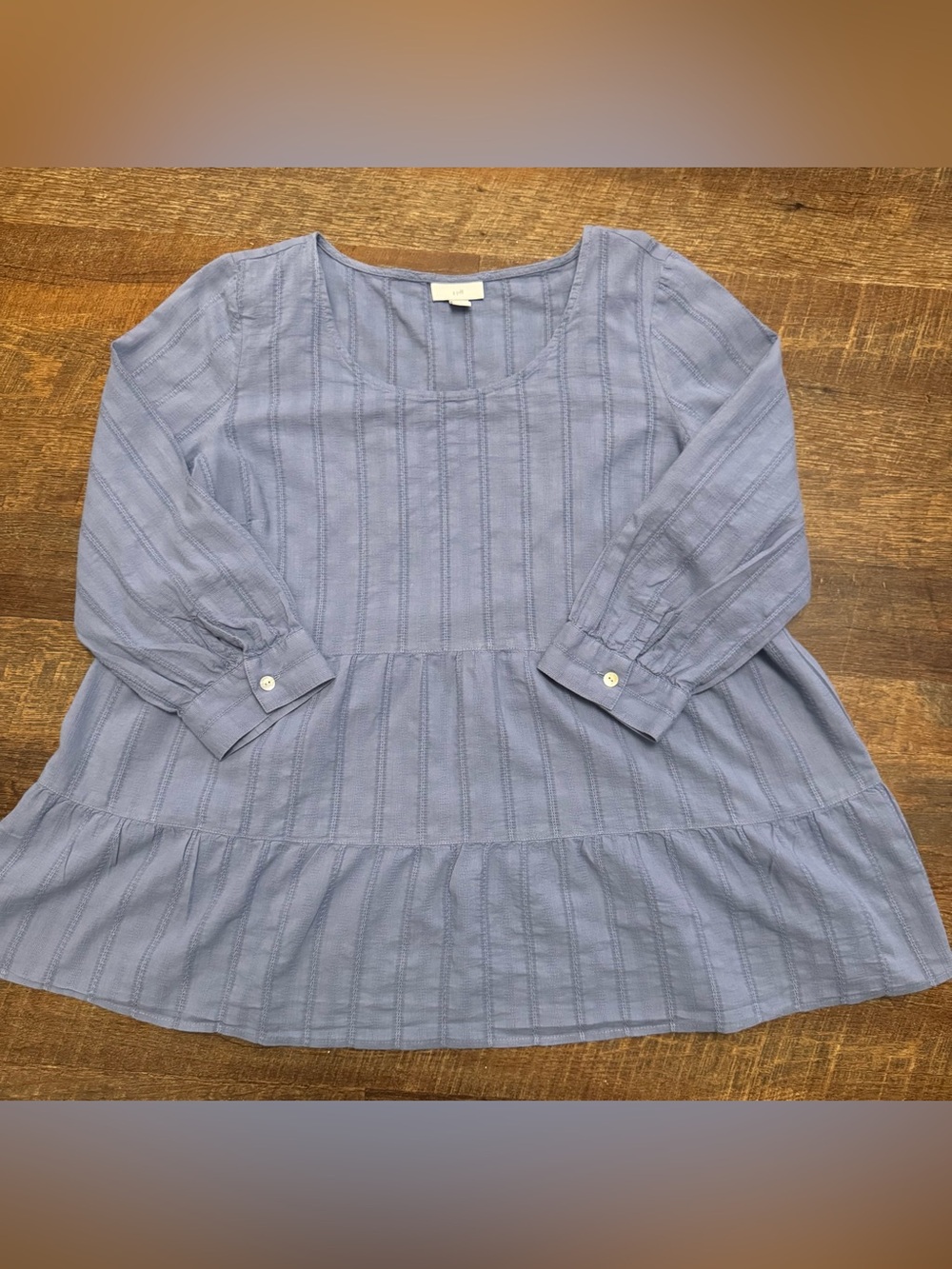 J. Jill Blue Textured Cotton Peplum Tunic Top Boho Cottagecore Size Small